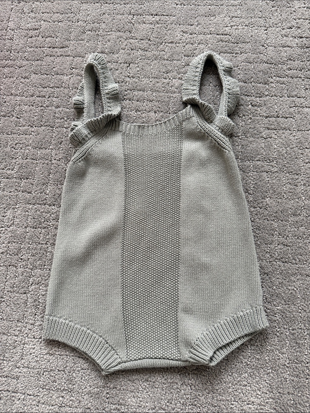 Classic Knit Baby One-Piece in Light Green with Ruffled Straps